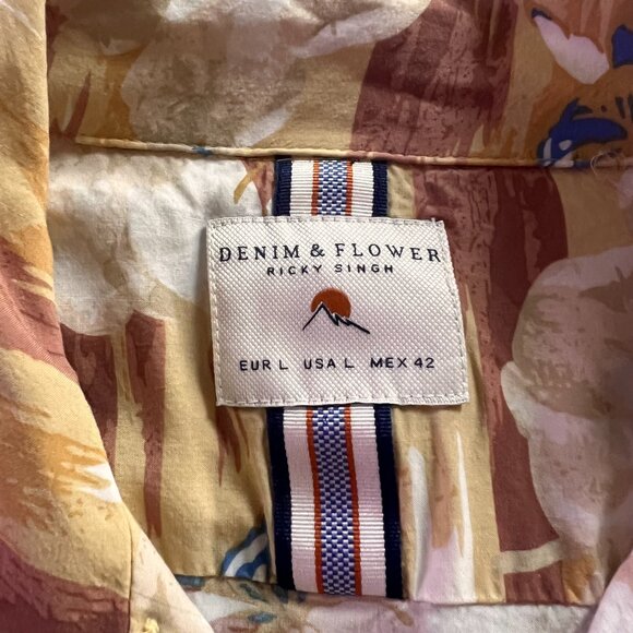 Men’s Denim & Flower Ricky Singh Hawaiian Multi Floral Button Up Shirt Size L - Picture 2 of 3